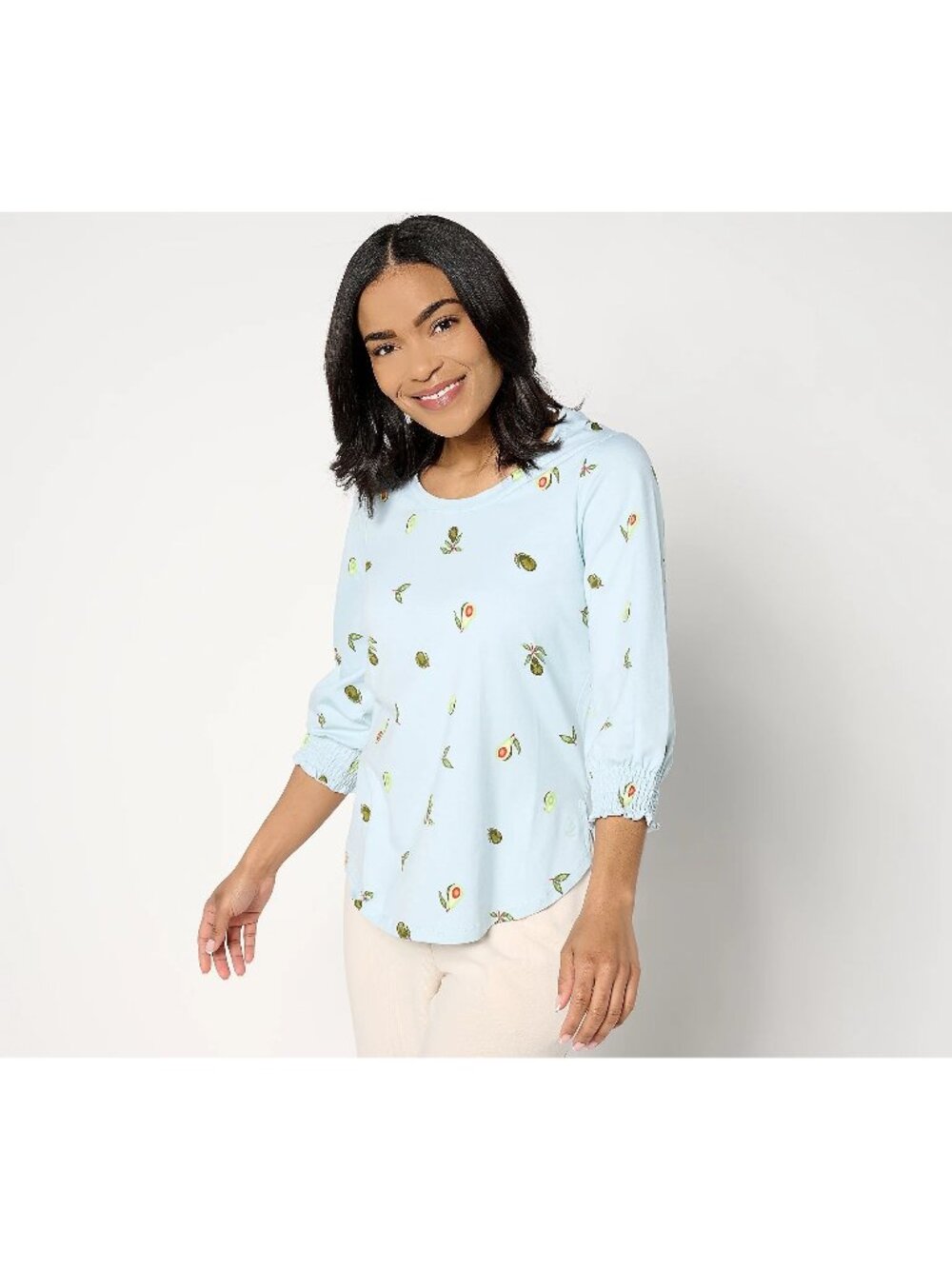 Cuddl Duds Cottonwear + Pick of the Day Smocked Top Womens XL Avocados Smocked